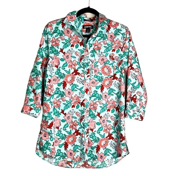 Lands' End Tops - Land's End Floral Button Down 1/4 Sleeve Top Size 8